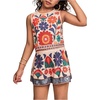image:imageRoseSeek Girls 2 Piece Outfits Boho Floral Print Crew Neck Tank Top and Wide Leg Shorts SetOrange