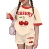 image:imageRoseSeek Girls 2 Piece Outfits Cherry Bow Graphic Tee Shirt and Shorts Set Cute Summer OutfitsBeige Red