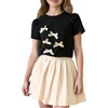 image:imageRoseSeek Girls 2 Piece Preppy Summer Outfits 3D Bowknot T Shirt and Mini Pleated Skirts Clothing SetApricot