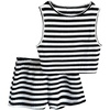 image:imageRoseSeek Girls 2 Piece Striped Summer Outfits Textured Knit Sleeveless Crop Tank Top and Shorts Matching SetBlack and White