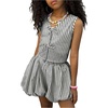 image:imageRoseSeek Girls 2 Piece Striped Vacation Outfits Bow Tie Front Tank Tops and Bubble Skirts Y2K ClothesBlack and White