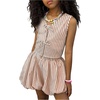 image:imageRoseSeek Girls 2 Piece Striped Vacation Outfits Bow Tie Front Tank Tops and Bubble Skirts Y2K ClothesKhaki