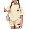 image:imageRoseSeek Girls 2 Piece Summer Outfits Short Sleeve Camo T Shirt and Mini Shorts Clothing Set TracksuitBeige
