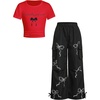 image:imageRoseSeek Girls 2 Piece Summer Outfits Short Sleeve Ruched Basic Tess and Camo Cargo Pants Sets TrendyRed Black