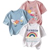 image:imageRoseSeek Girls 3 Packs Graphic Print T Shirts Set Crew Neck Short Sleeve T Shirt Oversized Summer TopsPink Blue White