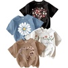 image:imageRoseSeek Girls 4 Packs Graphic Tees Short Sleeve Floral Heart T Shirt Crew Neck Cute TopsMulticolor
