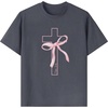 image:imageRoseSeek Girls Bowknot Cross Graphic Tees Crew Neck Short Sleeve T Shirts Streetwear TopsDark Grey