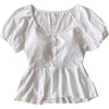image:imageRoseSeek Girls Button Down Babydoll Tops Crew Neck Puff Sleeve Peplum Tops Cute Summer OutfitsWhite