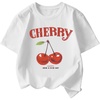 image:imageRoseSeek Girls Cherry Leopard Shirt Short Sleeve Loose Cute Summer T Shirt Trendy Aesthetic Baggy TopsCheetah White