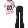 image:imageRoseSeek Girls Clothing Sets Number Graphic Short Sleeve Jersey Shirts and Bow Flare Leggings Y2K OutfitsMulticolor Pink