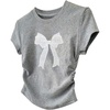 image:imageRoseSeek Girls Cute Sequin Bow Tops Ruched Short Sleeve Crew Neck Slim Fit T ShirtsBow Grey