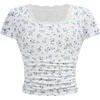 image:imageRoseSeek Girls Ditsy Floral Print Lace T Shirt Short Sleeve Ribbed Ruched Cute Tee Shirts Summer TopsBlue