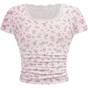 image:imageRoseSeek Girls Ditsy Floral Print Lace T Shirt Short Sleeve Ribbed Ruched Cute Tee Shirts Summer TopsFloral White
