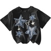 image:imageRoseSeek Girls Geometric Star Graphic Tee Tops Casual Summer Short Sleeve Crew Neck T ShirtStar Print Black