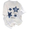image:imageRoseSeek Girls Graphic Drop Shoulder Star Print Tee Tops Short Sleeve Crew Neck Summer ShirtsWhite