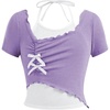 image:imageRoseSeek Girls Halter Crop Tops Colorblock Bowknot Fake Two Piece Cute Summer T Shirt Y2k Tops TrendyMauve Purple