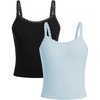 image:imageRoseSeek Girls Lace Tank Tops Ribbed Knit Sleeveless Basic Tank Shirts Cute Camisole TopsBlack and Blue