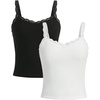 image:imageRoseSeek Girls Lace Tank Tops Ribbed Knit Sleeveless Basic Tank Shirts Cute Camisole TopsBlack and White