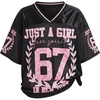 image:imageRoseSeek Girls Leopard Bows Graphic Tees Oversized Football Jersey Mesh Color Block Short Sleeve T ShirtBlack With Pink