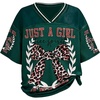 image:imageRoseSeek Girls Leopard Bows Graphic Tees Oversized Football Jersey Mesh Color Block Short Sleeve T ShirtDark Green