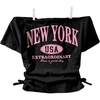 image:imageRoseSeek Girls Off The Shoulder Letter Graphic Tees Short Sleeve Ruched Bowknot T Shirts Cute Crop TopsBlack and Pink