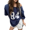 image:imageRoseSeek Girls Off The Shoulder Tops Number Graphic Jersey Shirts Short Sleeve Oversized T Shirts Y2k TopsDeep Blue