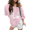 image:imageRoseSeek Girls Off The Shoulder Tops Number Graphic Jersey Shirts Short Sleeve Oversized T Shirts Y2k TopsPink