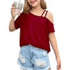 image:imageRoseSeek Girls Off The Shoulder Tops Short Sleeve Loose Summer T Shirt Tops Trendy Cold Shoulder TopsBurgundy