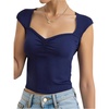 image:imageRoseSeek Girls Ruched Cap Sleeve Tops Sweetheart Neck Slim Fit Cropped T Shirts Cute Summer ClothesBlue