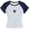 image:imageRoseSeek Girls Star Patchwork Color Block Crop Tops Short Sleeve Crew Neck Ribbed T ShirtsBlue