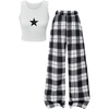 image:imageRoseSeek Girls Y2K Outfits 2 Piece Star Graphic Tank Tops and Plaid Wide Leg Pants Clothing SetsBlack and White