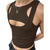 image:imageRoseSeek Mens 2 Piece Set Ribbed Knit Tank Top Fitted Cut Out Crop Tops Summer Undershirts Club WearCoffee Brown