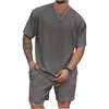 image:imageRoseSeek Mens Big and Tall 2 Piece Summer Outfits Textured Drop Shoulder T Shirt and Short Sets TracksuitDeep Grey