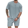 image:imageRoseSeek Mens Big and Tall 2 Piece Summer Outfits Textured Drop Shoulder T Shirt and Short Sets TracksuitLight Blue