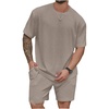 image:imageRoseSeek Mens Big and Tall 2 Piece Summer Outfits Textured Drop Shoulder T Shirt and Short Sets TracksuitLight Grey