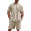 image:imageRoseSeek Mens Big and Tall Shorts Set Short Sleeve T Shirt and Track Shorts Clothing Set 2 Piece OutfitsLight Khaki