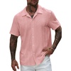image:imageRoseSeek Mens Button Down Shirts Short Sleeve Textured Collared Casual Shirts Vacation Beach TopsPink