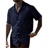 image:imageRoseSeek Mens Button Down Shirts Short Sleeve Textured Summer Beach Vacation Shirts Casual TopsRoyal Blue