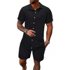 image:imageRoseSeek Mens Short Sets 2 Piece Outfits Button Down Linen Shirts and Short Sets Summer Beach OutfisPure Black