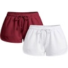 image:imageRoseSeek Womens 2 Packs Drawstring Waist Sweat Shorts Low Rise Workout Track Shorts Casual LoungeWhite Burgundy