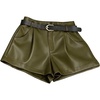 image:imageRoseSeek Womens A Line Leather Shorts Pleated Front High Waisted Wide Leg Mini Shorts Office WearArmy Green