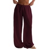 image:imageRoseSeek Womens Beach Cover Ups Wide Leg Loose Linen Pants Swimsuit Coverup Summer Vacation Outfits 2026Burgundy