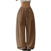 image:imageRoseSeek Womens Boho Wide Leg Linen Pants Drawstring Waist Casual Loose Trousers Vacation OutfitsPure Brown