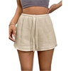 image:imageRoseSeek Womens Elastic High Waisted Track Shorts Casual Wide Leg Textured Drawstring Mini ShortsApricot