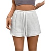image:imageRoseSeek Womens Elastic High Waisted Track Shorts Casual Wide Leg Textured Drawstring Mini ShortsWhite