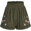 image:imageRoseSeek Womens Embroidered Corduroy Shorts Elastic High Waisted Straight Leg Casual Lounge ShortsArmy Green