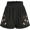 image:imageRoseSeek Womens Embroidered Corduroy Shorts Elastic High Waisted Straight Leg Casual Lounge ShortsBlack