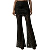 image:imageRoseSeek Womens Lace Sheer Mesh Bell Bottoms Ruched High Waisted Flare Leggings Skirt PantsBlack