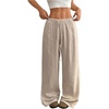 image:imageRoseSeek Womens Linen Summer Pants Drawstring Waist Baggy Pant Straight Wide Leg Beach TrousersApricot