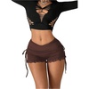 image:imageRoseSeek Womens Side Drawstring Lace Ruffle Shorts Y2K Ruched Low Rise Mini Stretchy Slim Fit Micro ShortsCoffee Brown